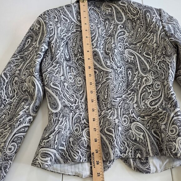 Trina Turk Blazer Womens 2 Gray Silver Paisley LS Cotton Wool Blend Party Boho - Picture 7 of 16